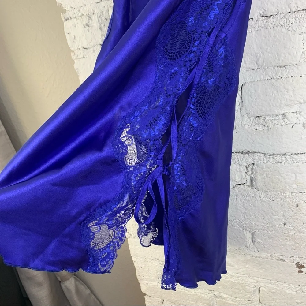 Shirley Hollywood Blue Lace Up Side Slip Nightie Vintage Small - Picture 10 of 15